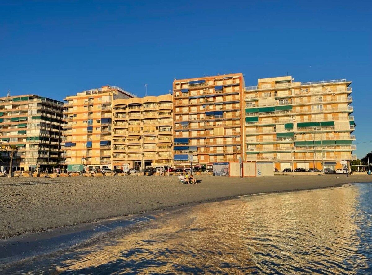 Beach in golden evening light